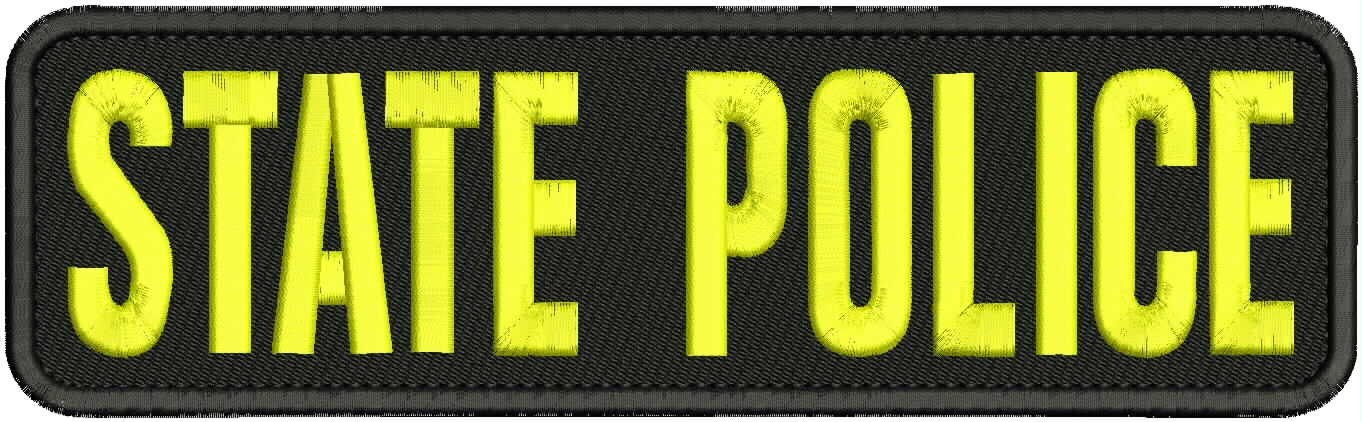 state police embroidery patches 3x11  hook on back  yellow on black