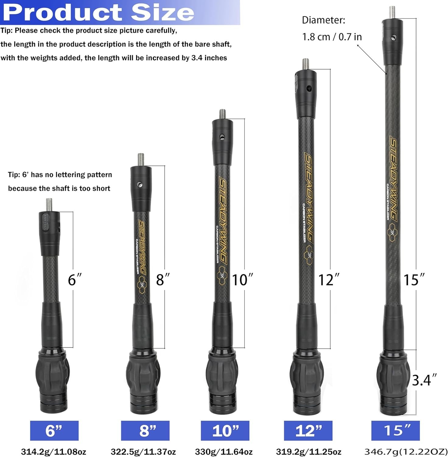 Bow Stabilizer for Compound Bow, Stabilizer Kit, 6" 8" 10" 12" 15", Archery B...
