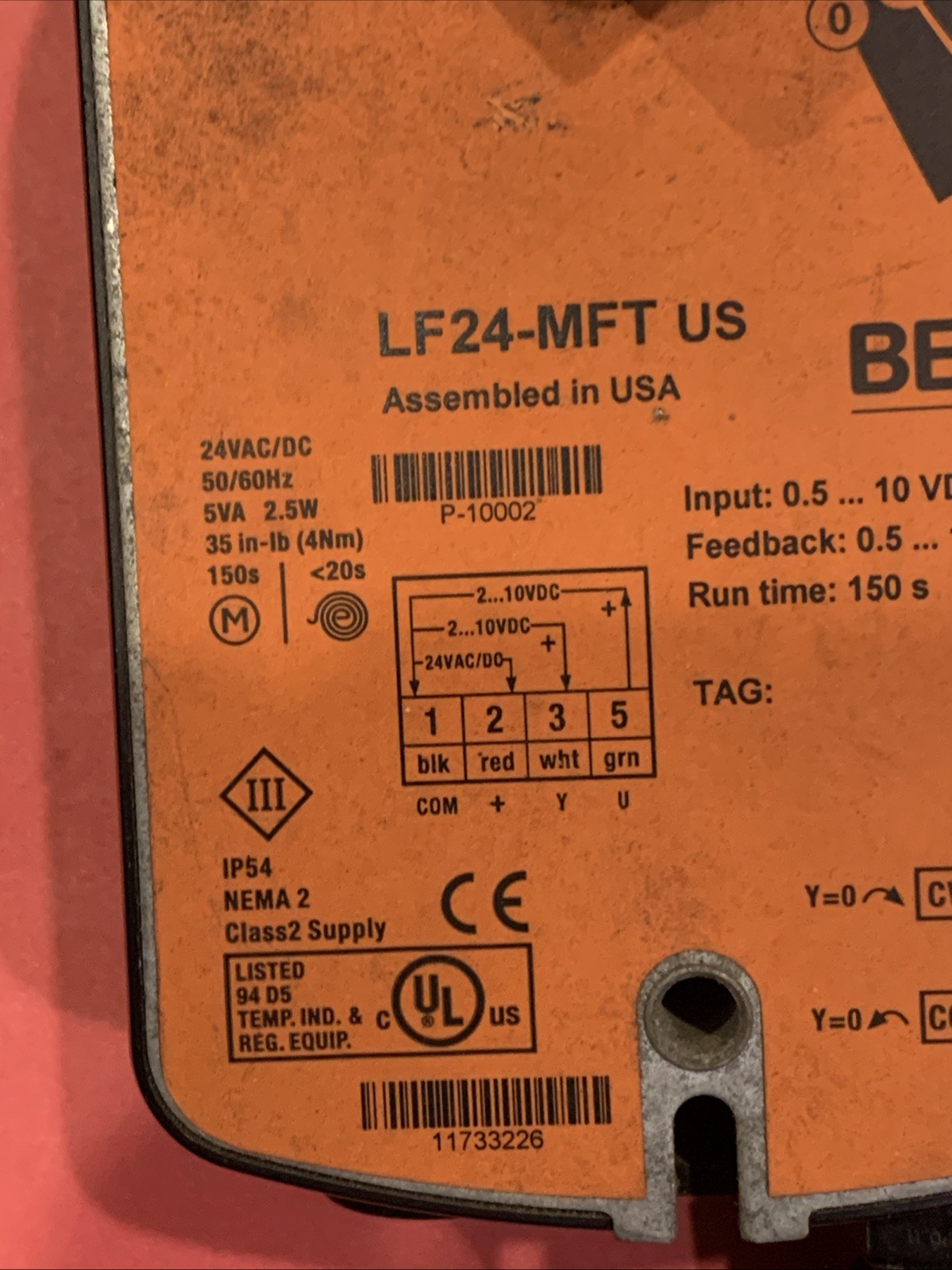 BELIMO LF24-MFT US LF24-MFTUS SPRING RETURN DAMPER ACTUATOR 24VDC USED