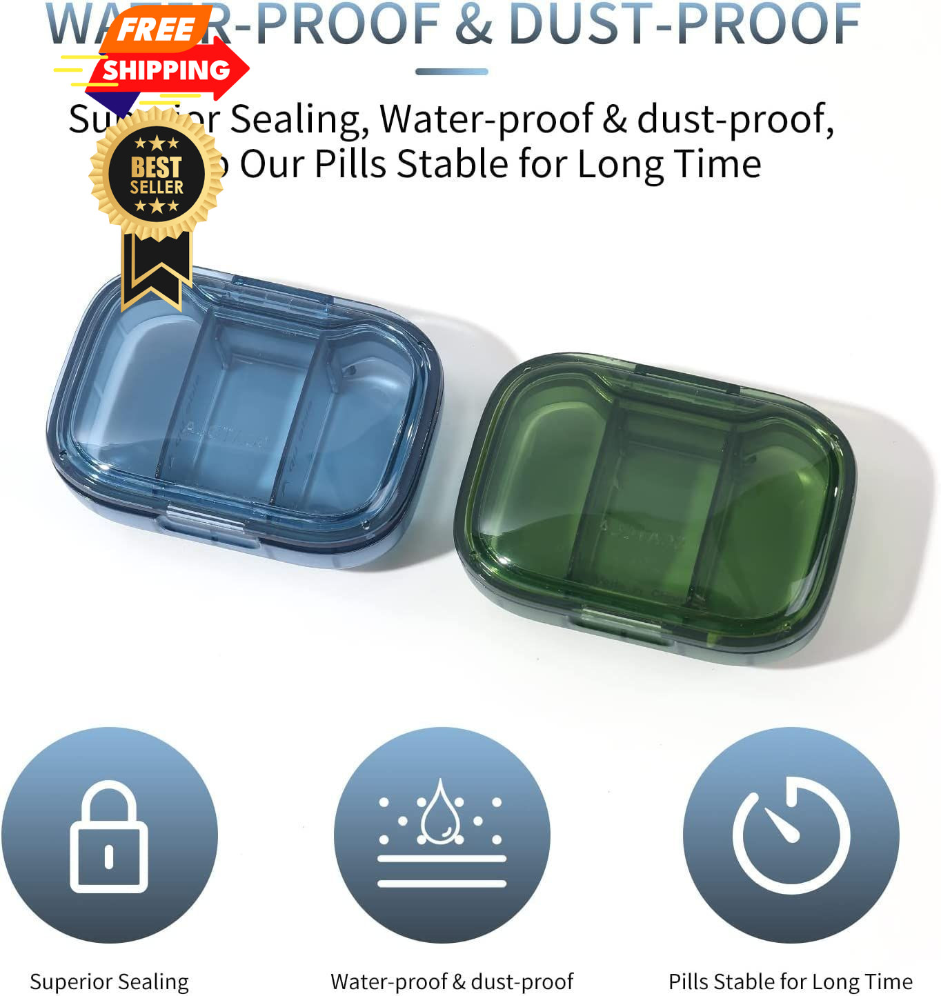 3 Pack 3 Compartment Pill Box, Moisture Proof 3 3 Compartments
