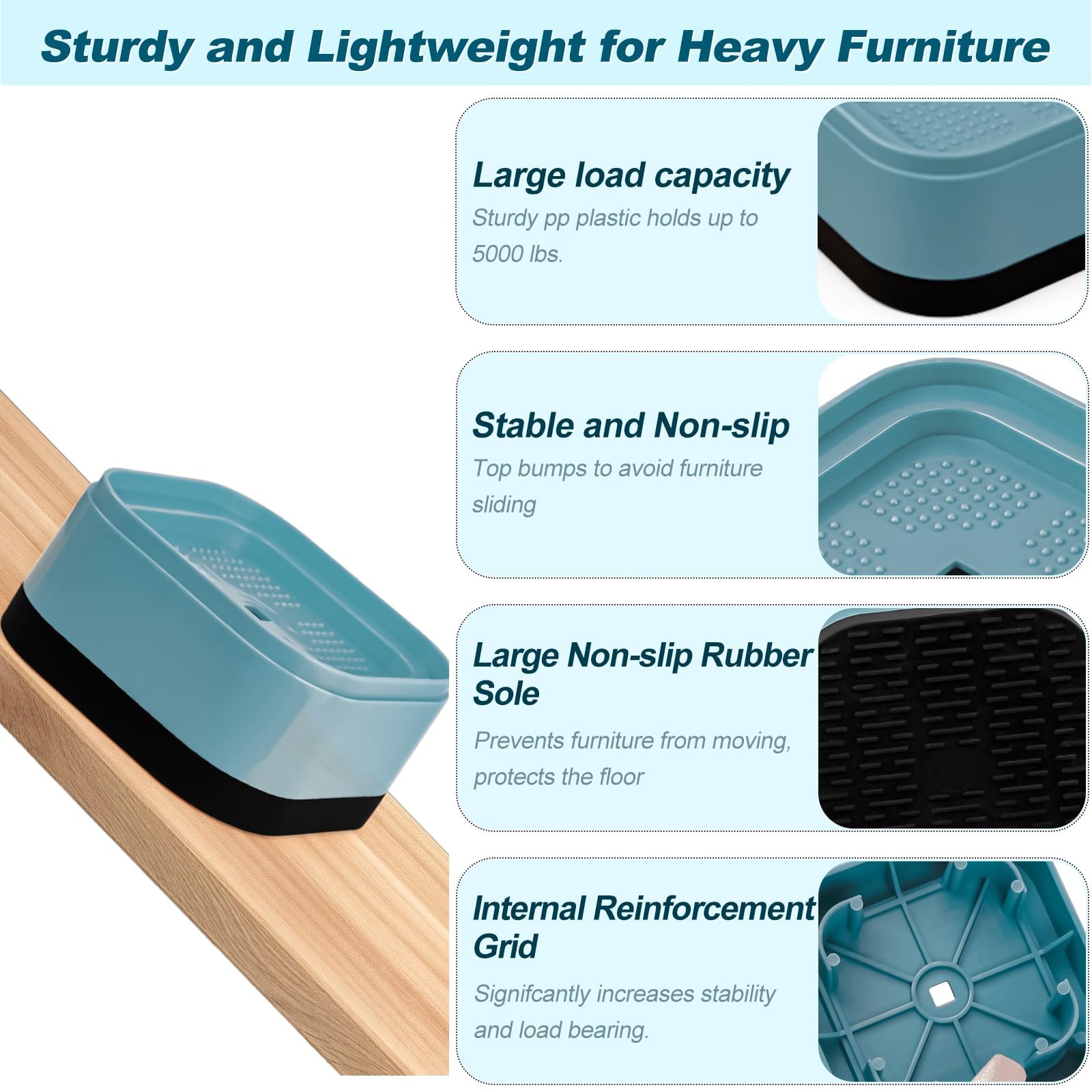 12 Pack Furniture Risers, Adjustable Bed Risers Heavy Duty Stackable Bed Raiser