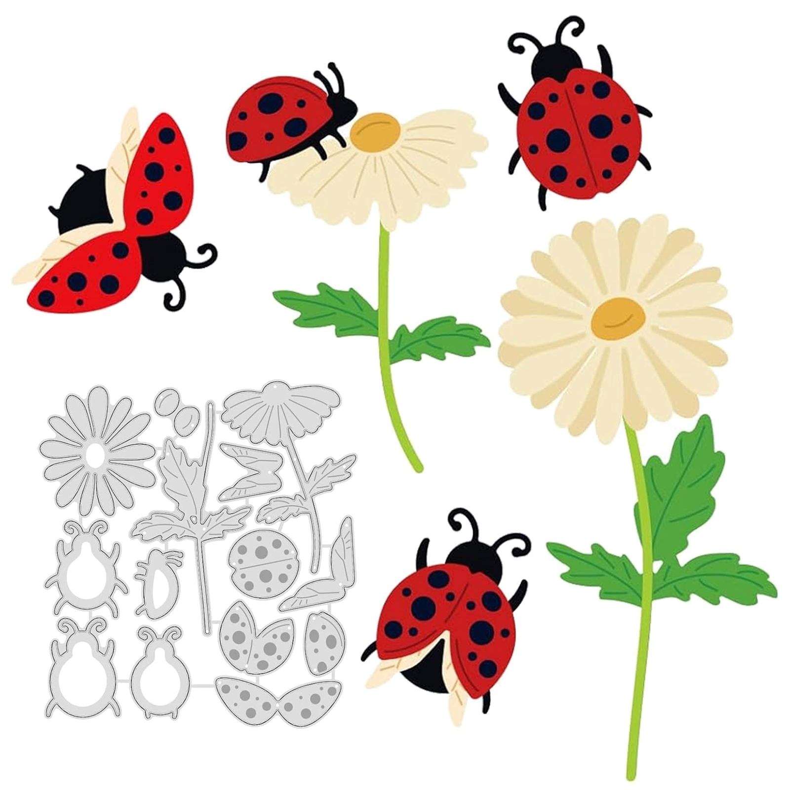GLOBLELAND Flower Ladybug Metal Cutting Dies Flower Ladybug Cut Dies Metal St...