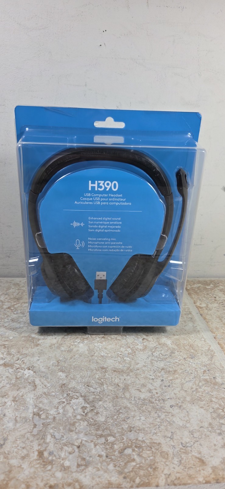 NEW LOGITECH H390 OVER-HEAD USB HEADSET FOR WORK W/ NOISE-CANCELLING MICROPHONE