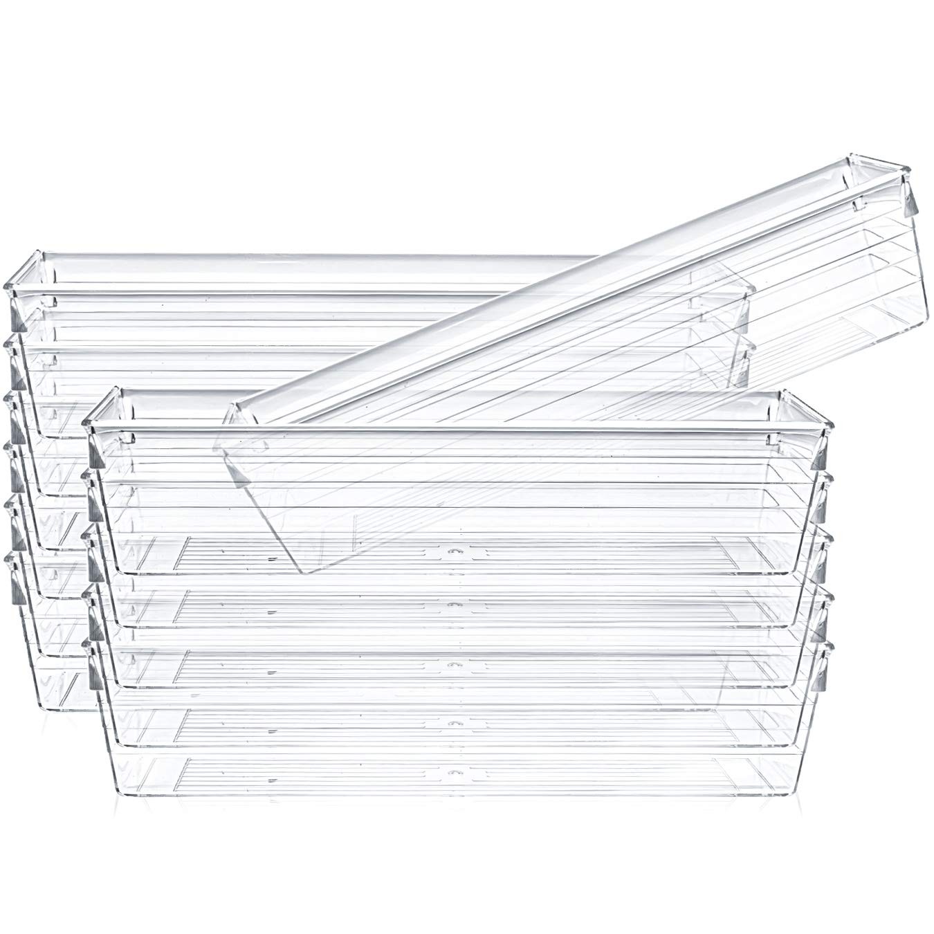 Kingrol 12 Pack Clear Drawer Organizers, 9 x 3 x 2 Inch Drawer Divider Storag...