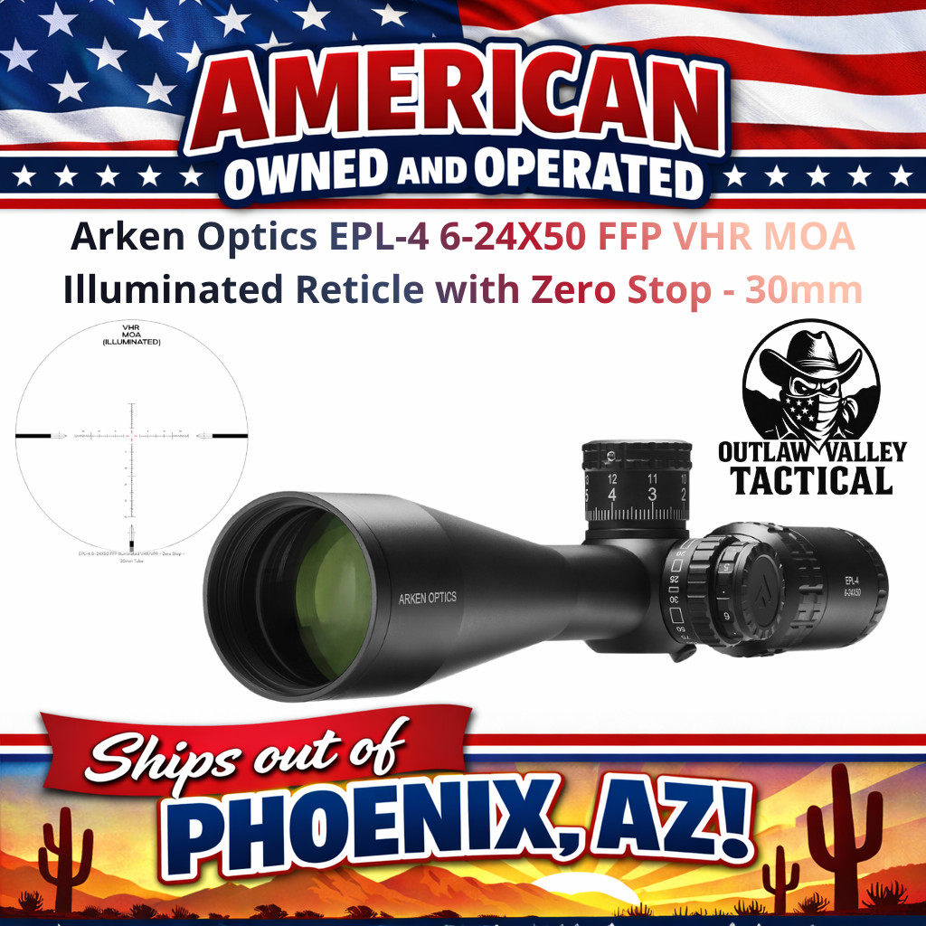 Arken Optics EPL-4 6-24X50 FFP MOA VHR Illuminated Reticle with Zero Stop - 30mm