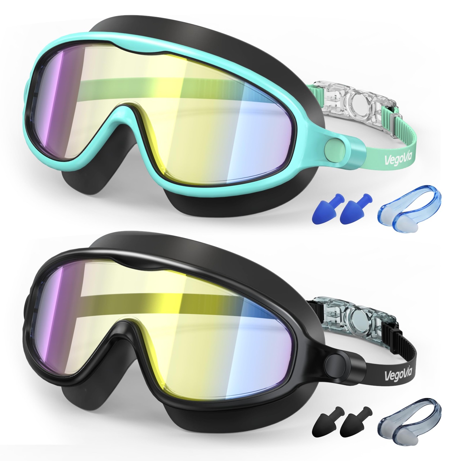 2 Pack Kids Swim Goggles Anti-fog Wide View | Uv Protection Swimming Goggles For