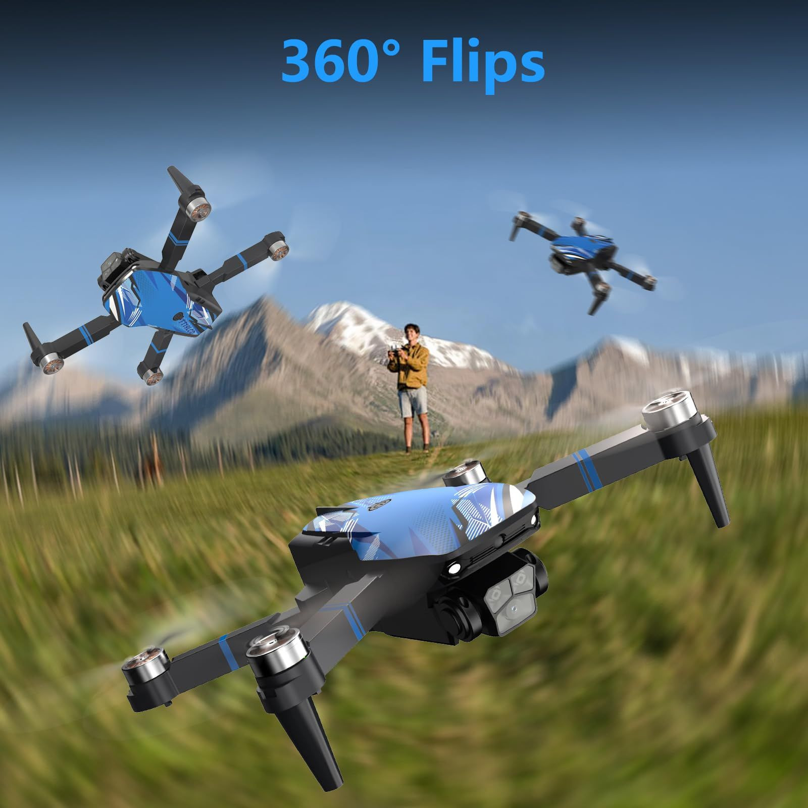 Drone with Camera for Adults LCD Screen FPV SJ sharp（RC a Screen）, Blue