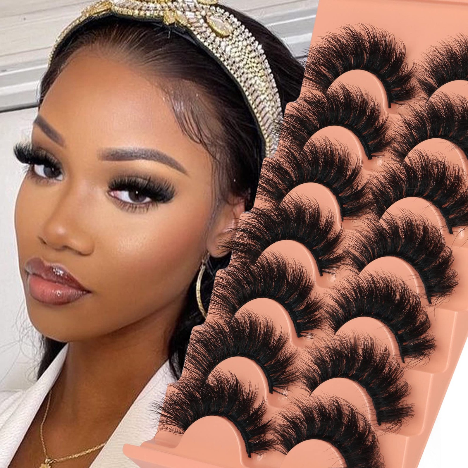 Mink Lashes Full Volume False Eyelashes 18mm 7 Pair (Pack of 1), black