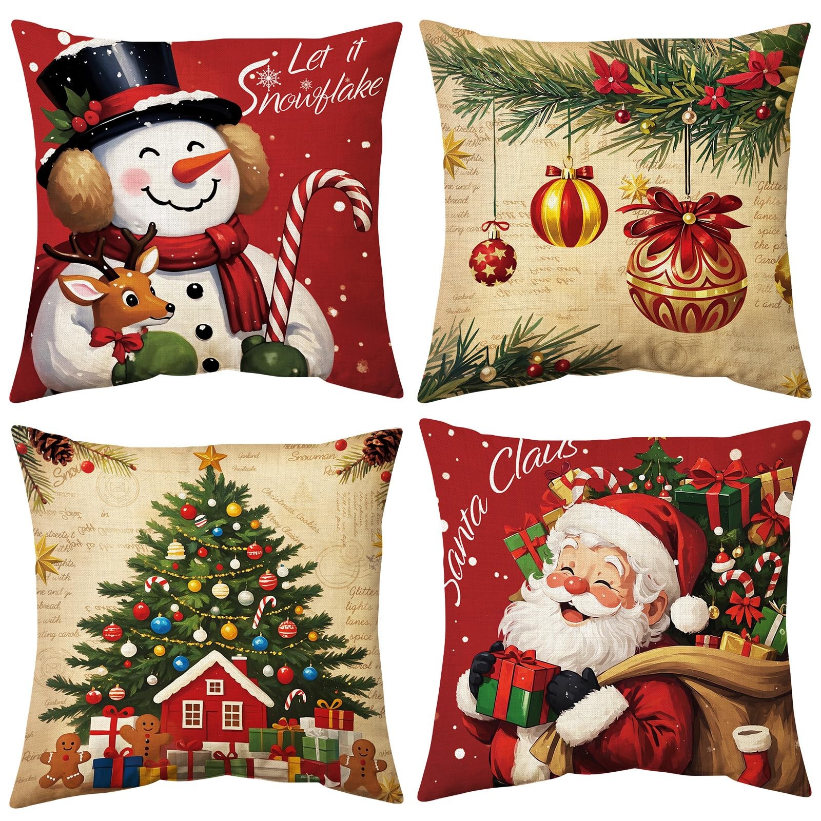 UPOFFICIS Christmas Pillow Covers 18x18 18" x (Pack of 4), Multicolor