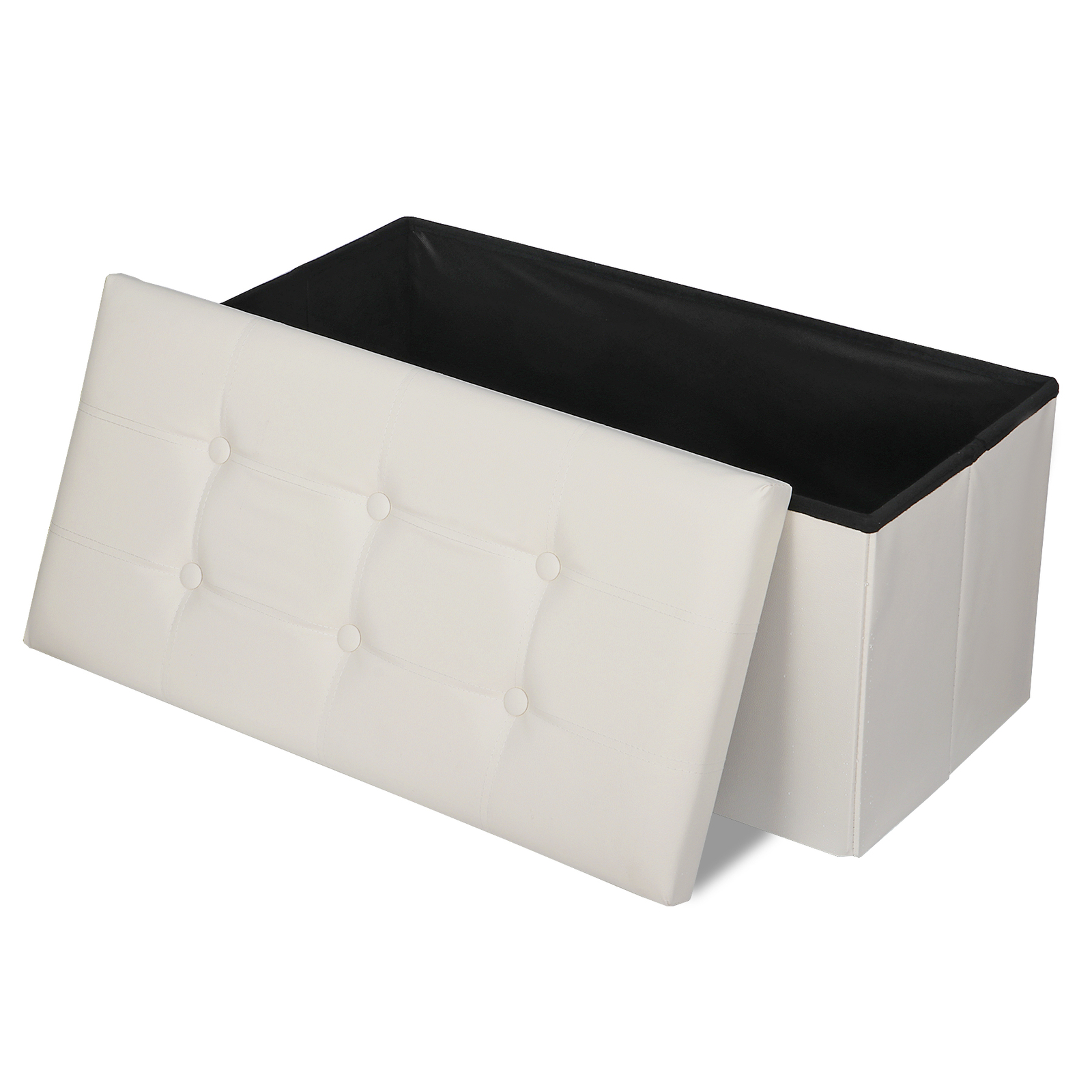 Durable 30" Ottoman Storage Bench Chest Folding Footstool W/Removable Lid Beige