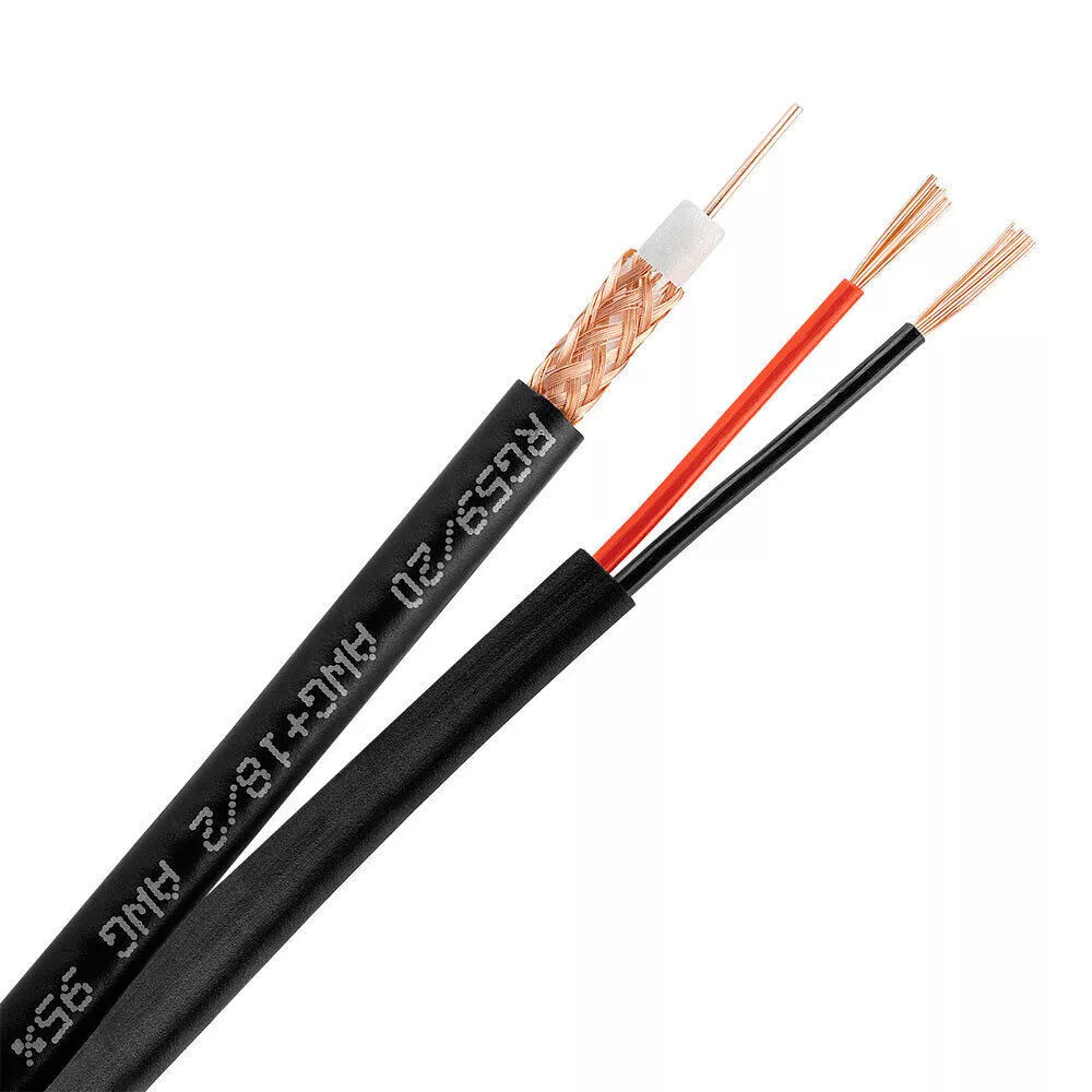 500FT RG-59 CCTV Siamese Cable 18/2AWG Wire BLACK / WHITE