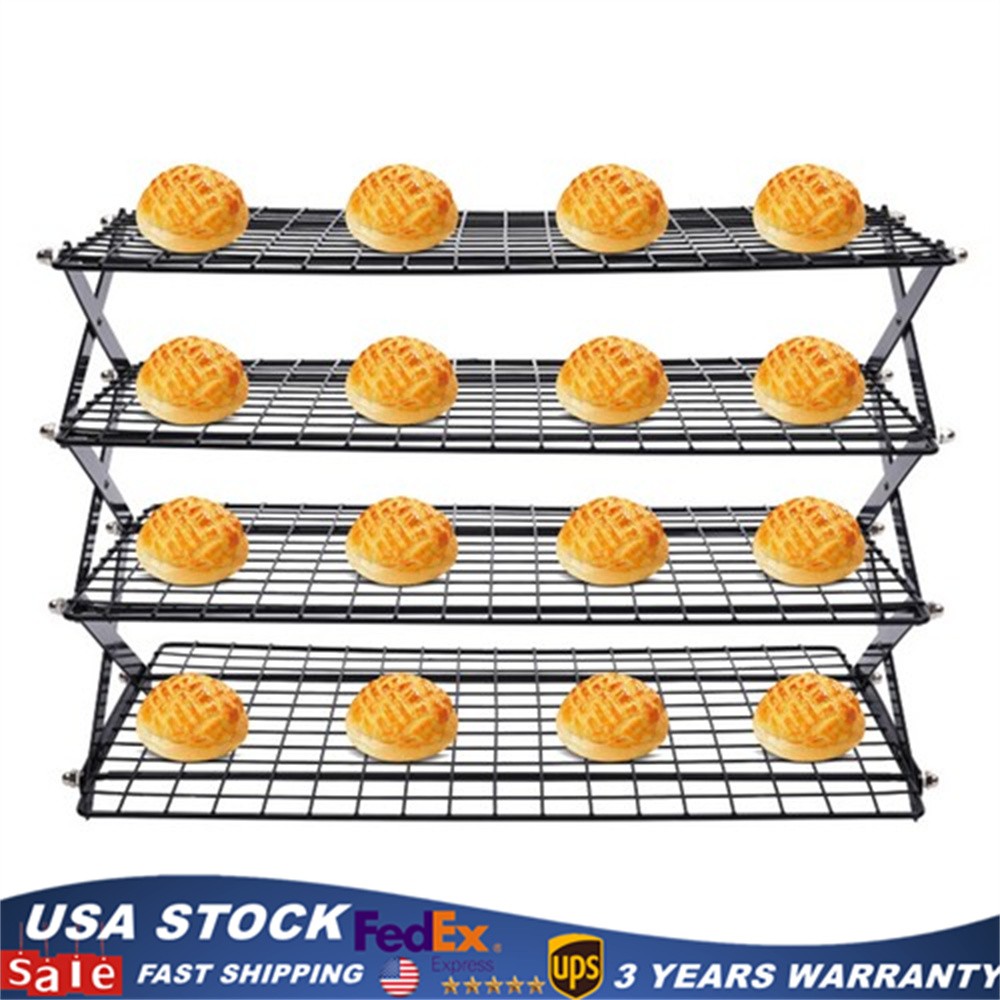 4-Tier Folding Camping Iron Shelf Picnic Rack Drying Cooling Rack Storage Rack