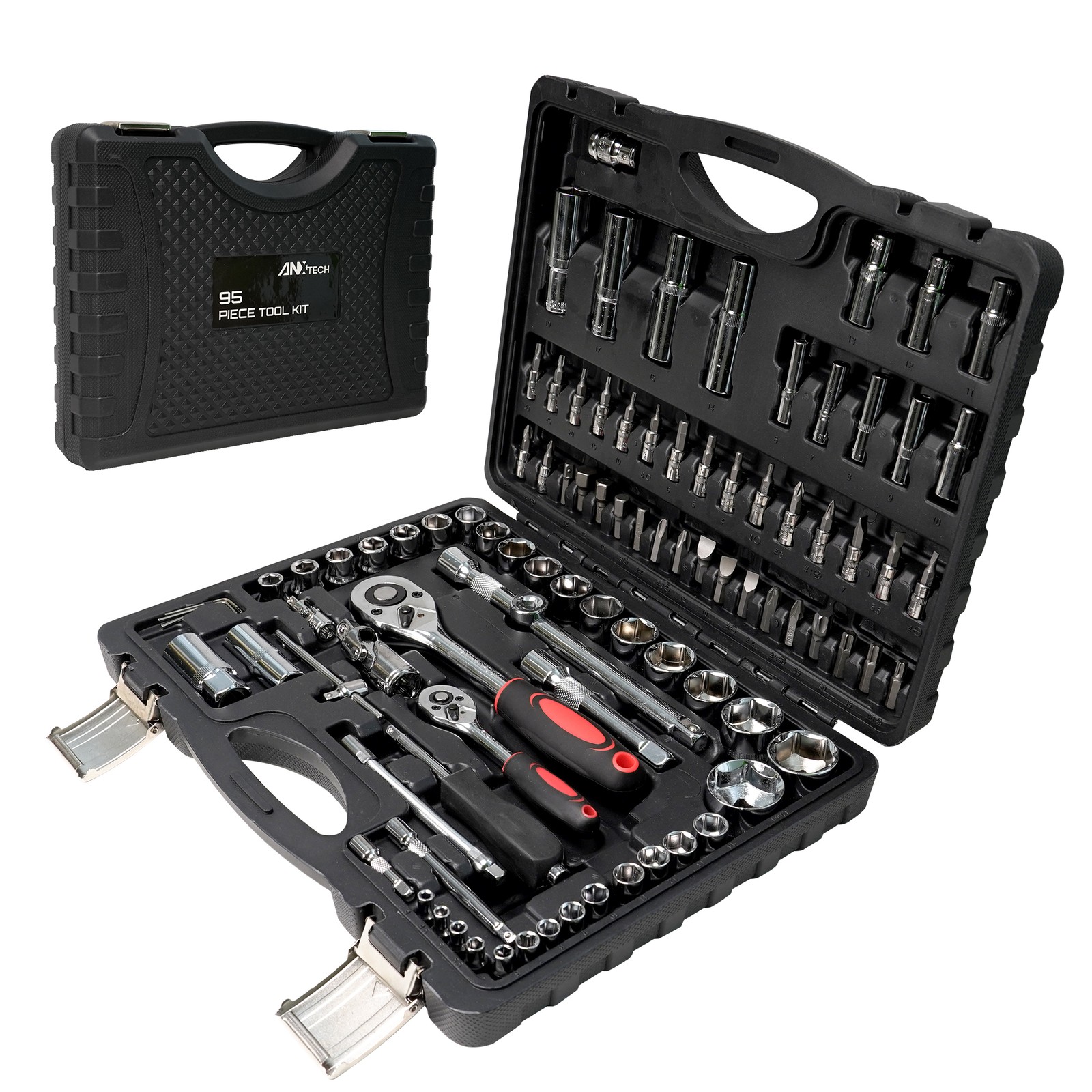 ANXTECH 95pcs Mechanics Tool Set Socket Wrench Set 1/2" 1/4" Socket Tool Box
