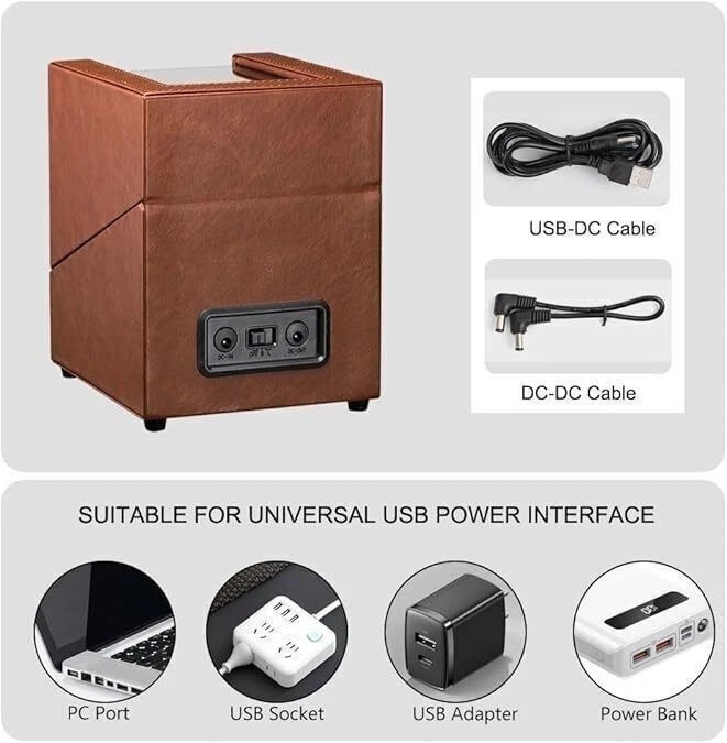 Automatic Rotation Double Watch Winder Box Leather Storage Display Case Gift