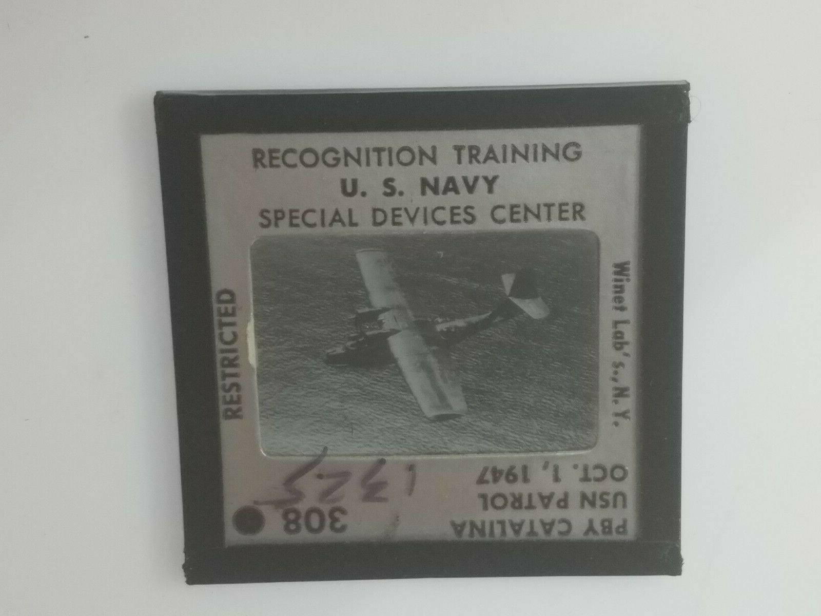 1325 PHOTO GLASS SLIDE PLANE/SHIP Military PBY CATALINA USN PATROL 1947 308