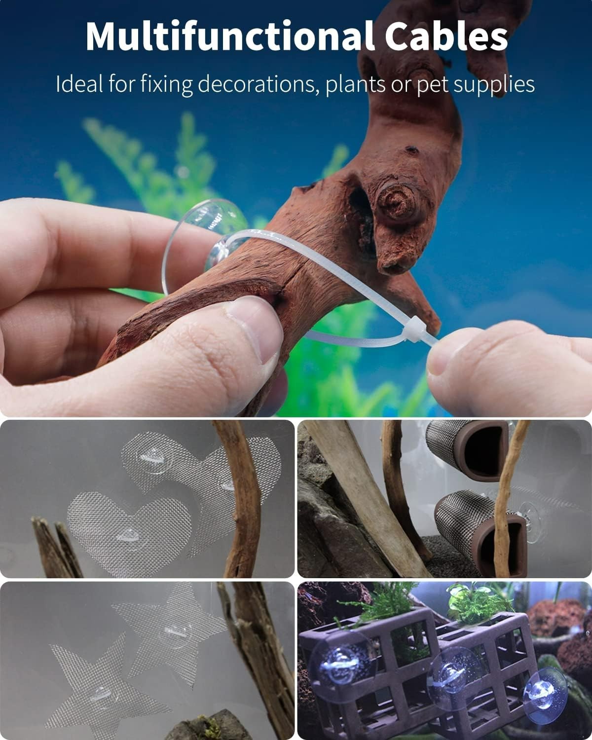 20 Pack Aquarium Suction Cups and 40 Pieces Adjustable Zip Ties Cables Set Fi...