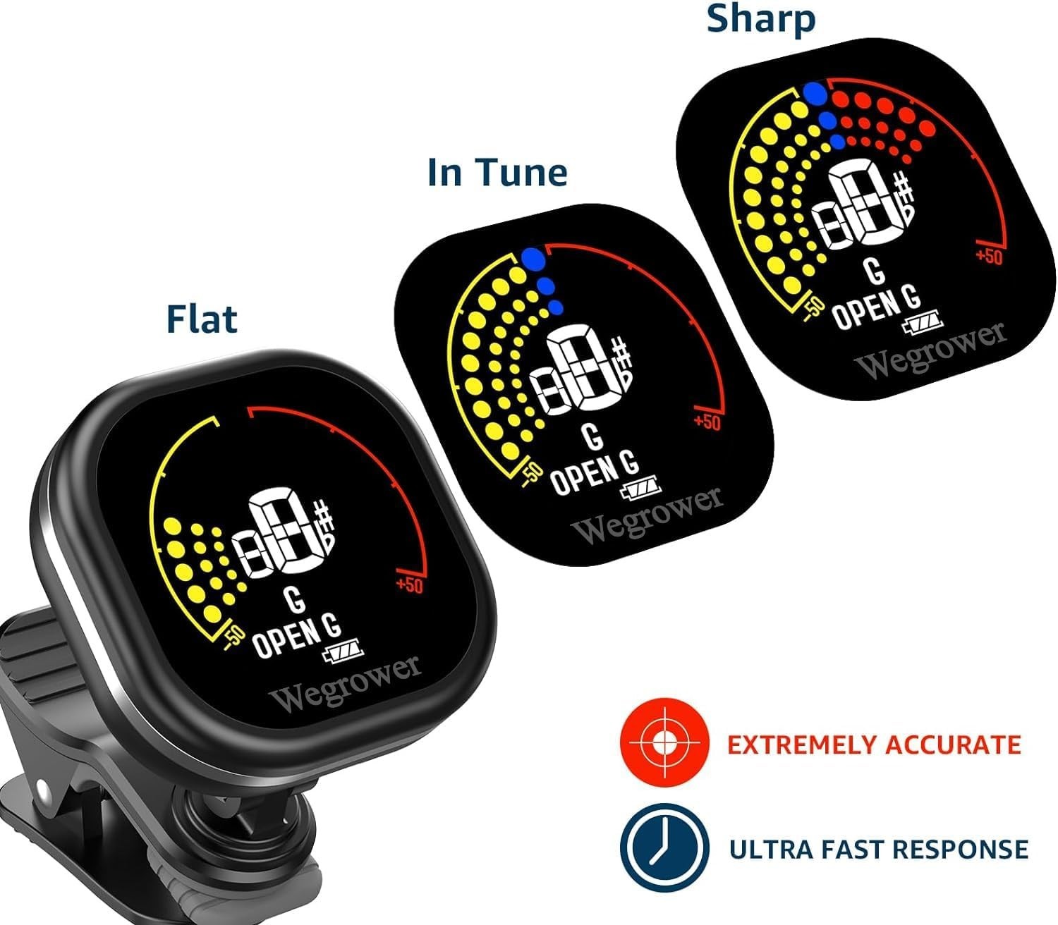 Versatile LCD Color Guitar Tuner - Rechargeable, Compact, Multi-Instrument Use