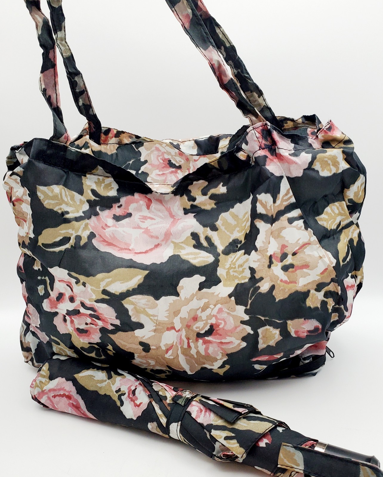 Pink Rose Floral Umbrella And Matching Tote Cottagecore