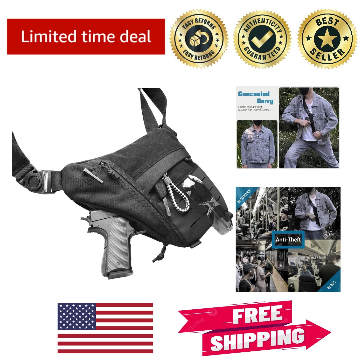 Tactical Sling Bag: Compact Crossbody EDC with Quick-Draw Conceal Carry Design