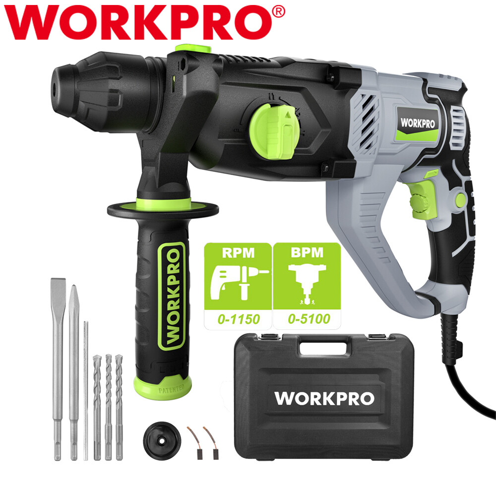 WORKPRO 7.5 AMP Lightweight Corded Premium SDS-Plus Rotary Hammer Drill 5PC Bits