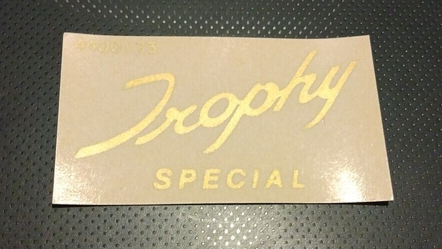 Trophy Special gold script top tank/toolbox panel sticker 1968 TR6C each