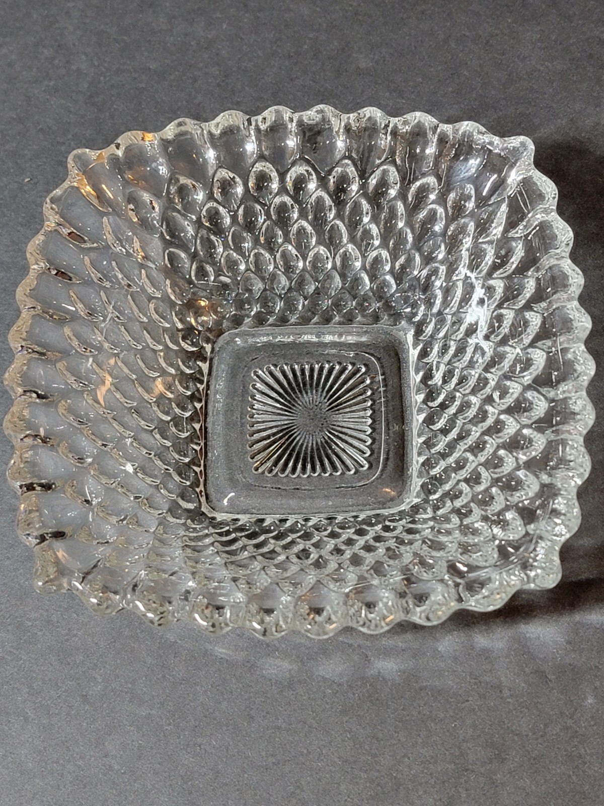 Anchor Hocking Flared Square Glass Candy Dish Diamond Pattern