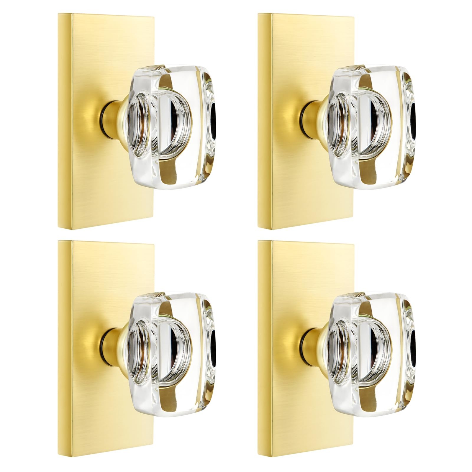 Dllween Glass Gold Dummy Door Knob, Satin Brass Crystal