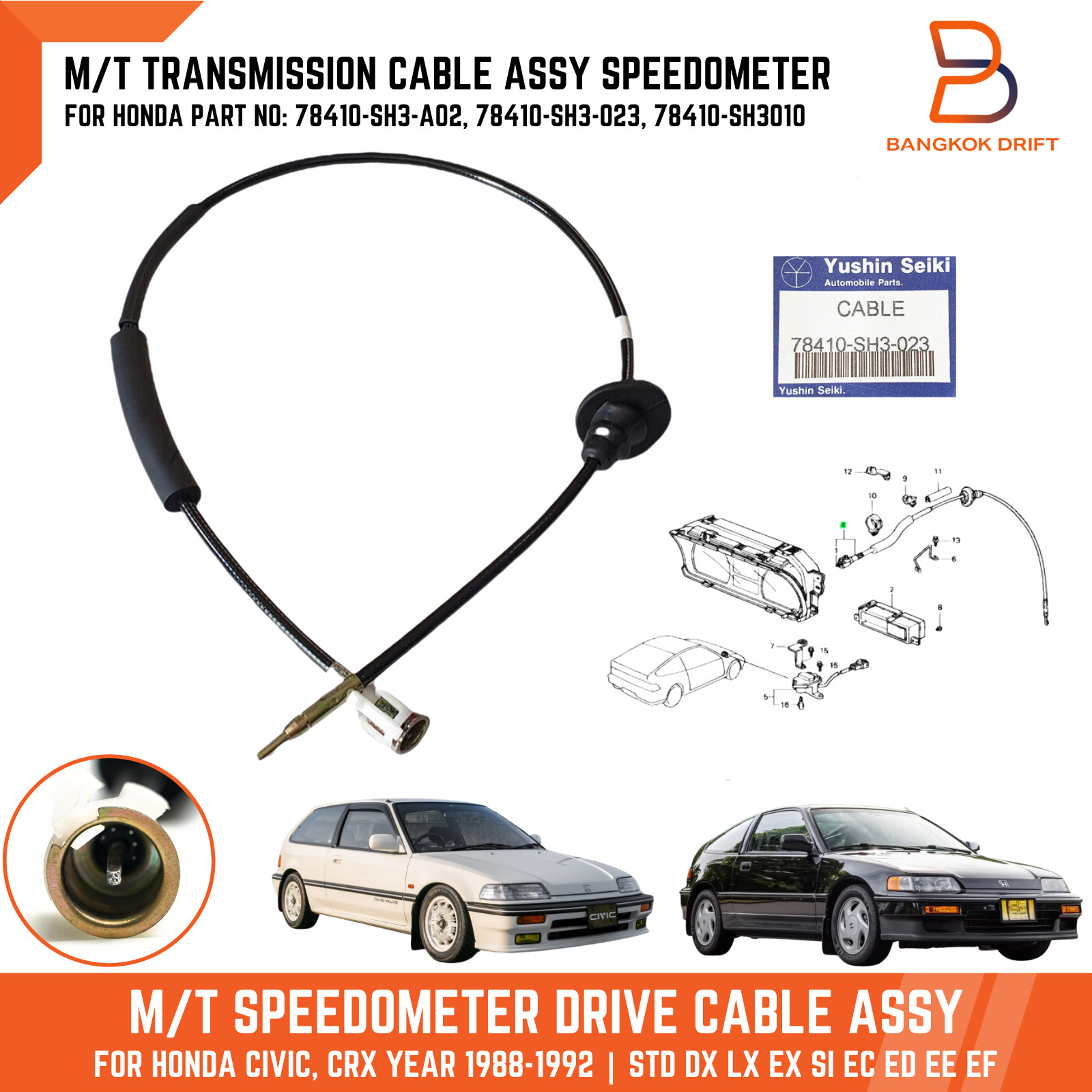 Speedometer Cable Assy For Honda Civic CR-X City 88-91 KE KQ KT KU 78410-SH3-023