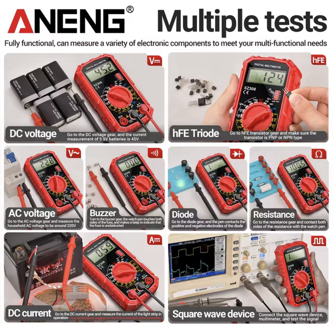 Digital Multimeter AC DC Voltmeter Ammeter Ohmmeter Volt Tester Meter SZ308 USA