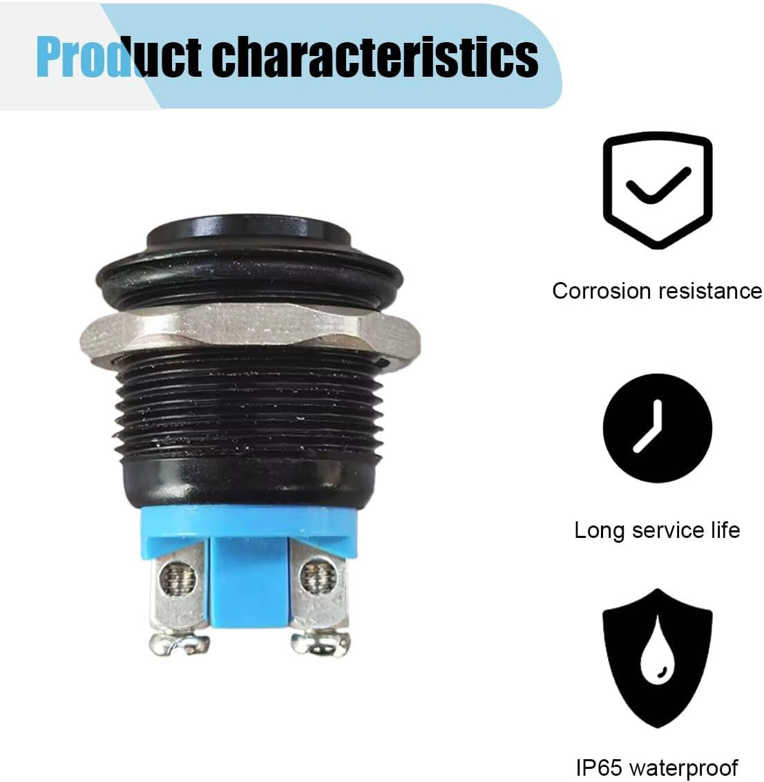 2PCS 19mm Momentary Horn Push Button Switch- 12V SPST 1NO Round Black&Blue