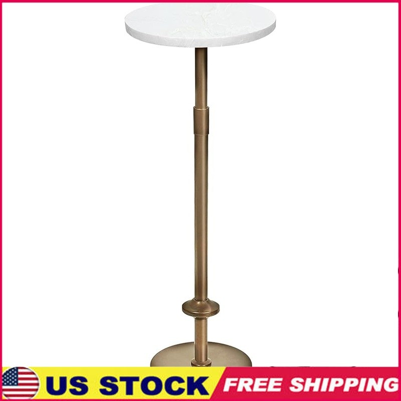 10in Round Marble Accent Table Adjustable Height Pedestal Drinks & Decor New