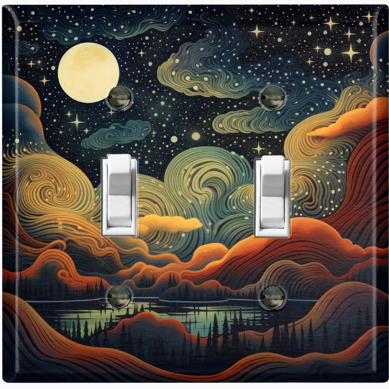 Metal Light Switch Outlet Cover Decorative Wall Plate Moonlight Sky Lake EWL115