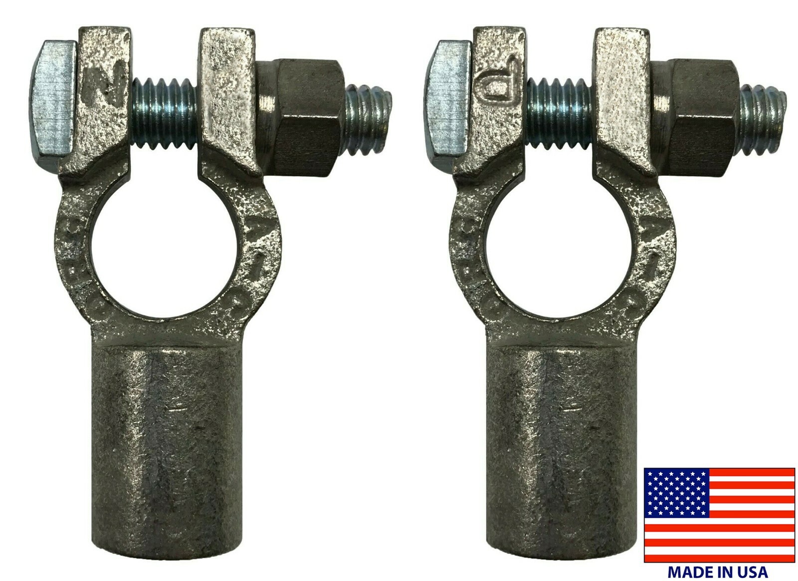 Positive & Negative 1/0 AWG Straight Barrel Top Post Battery Terminal Cable Ends