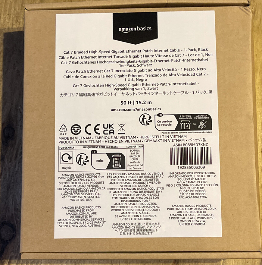 Amazon Basics Braided High Speed Cat-7 Gigabit Ethernet Patch Internet Cable 50"