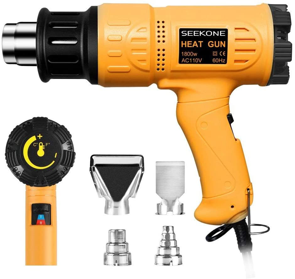 Heat Gun Heavy Duty Hot Air Kit Temp Control Wrap Shrinking Tool 4 Nozzles 1800W