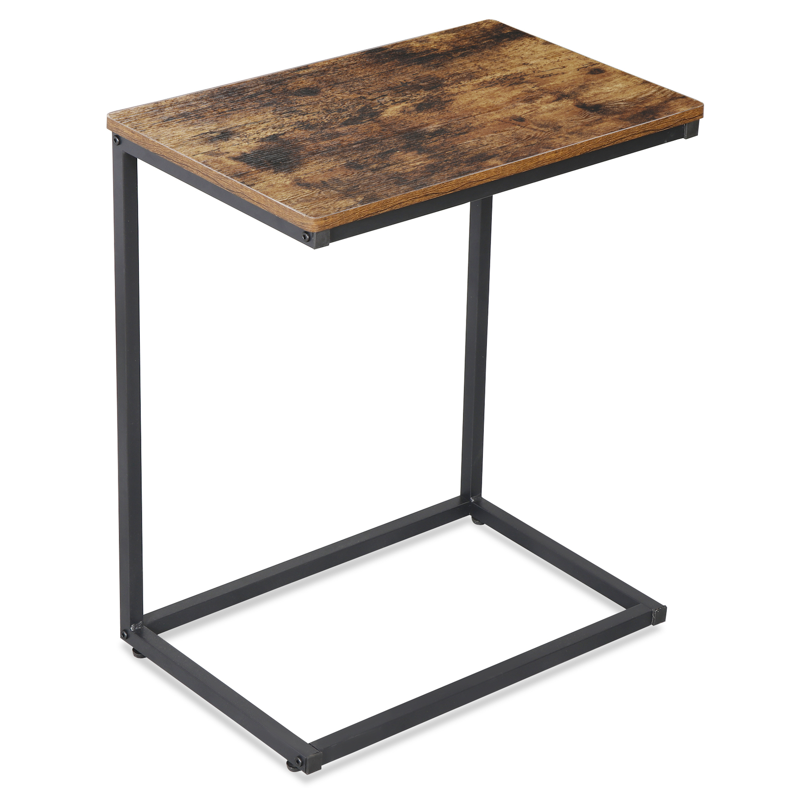 C Shaped Side Table End Table for Sofa Bed and Couch w/ Metal Frame Rectangular