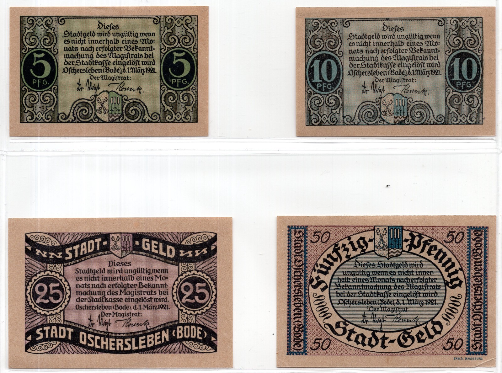 1921 Germany Oschersleben Notgeld Set of 4 Notes (1151)