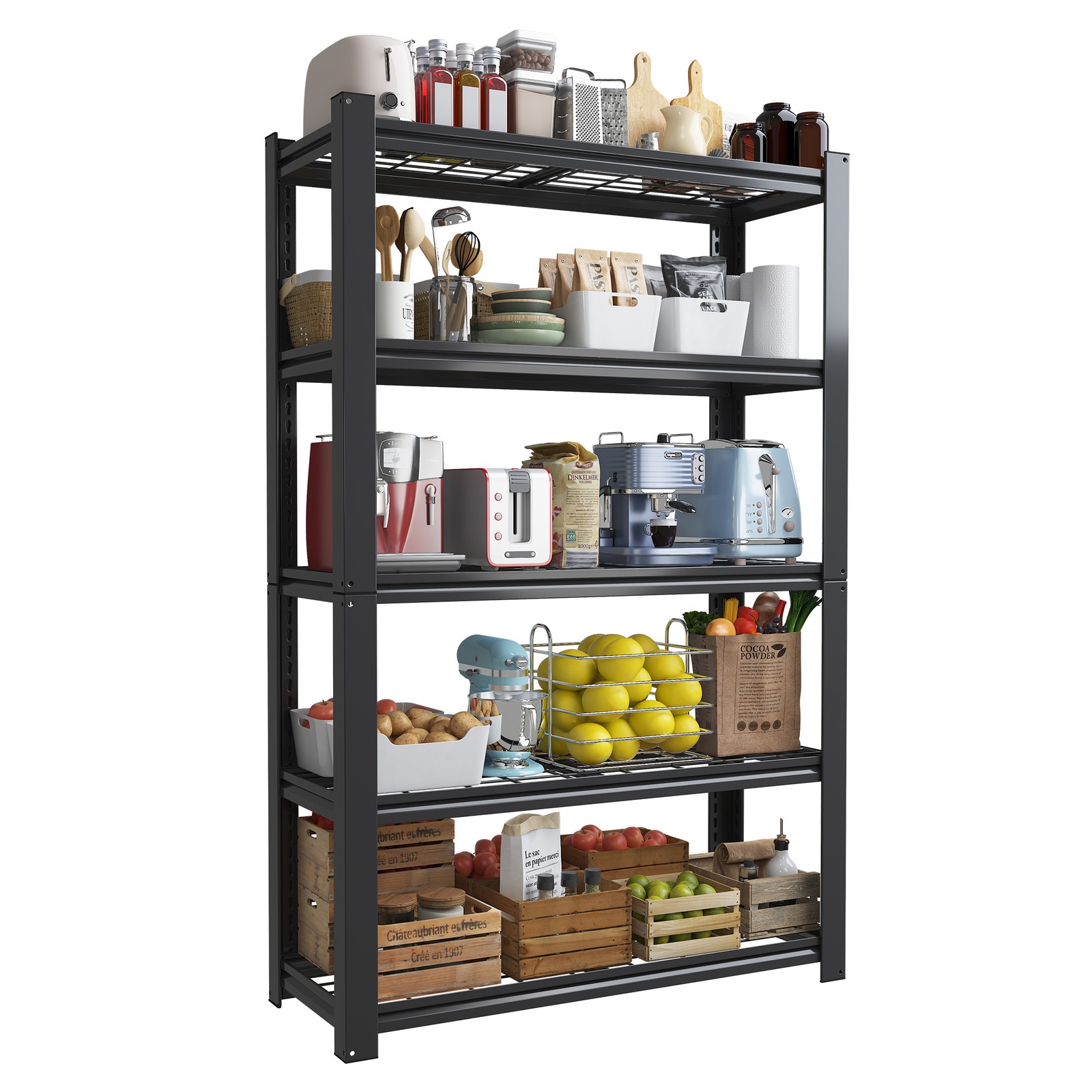 5-Tier Heavy Duty Metal Mesh Shelving 2000LBS Capacity Adjustable Storage Rack
