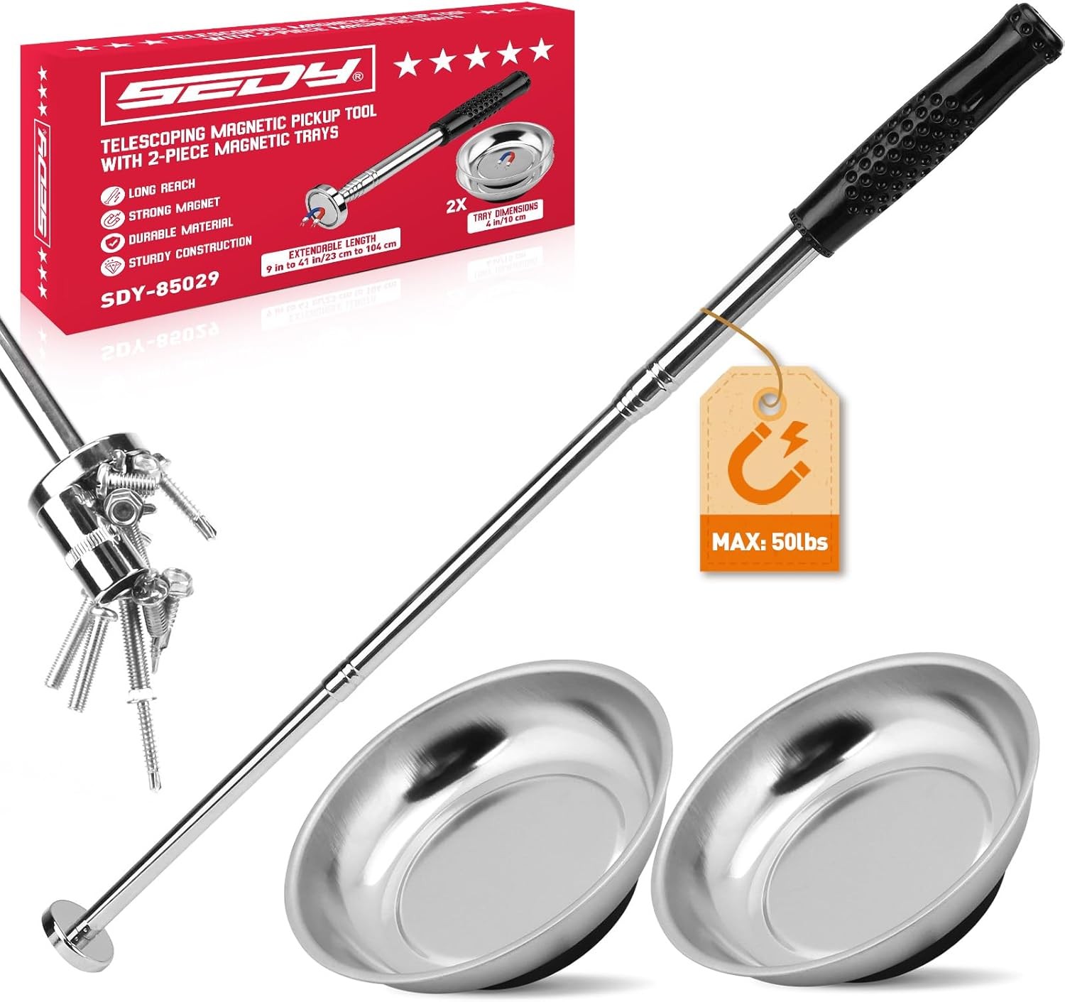 3 Pack Telescoping Magnetic Pickup Tool with 50lb Pull Force, Non-Slip Silver