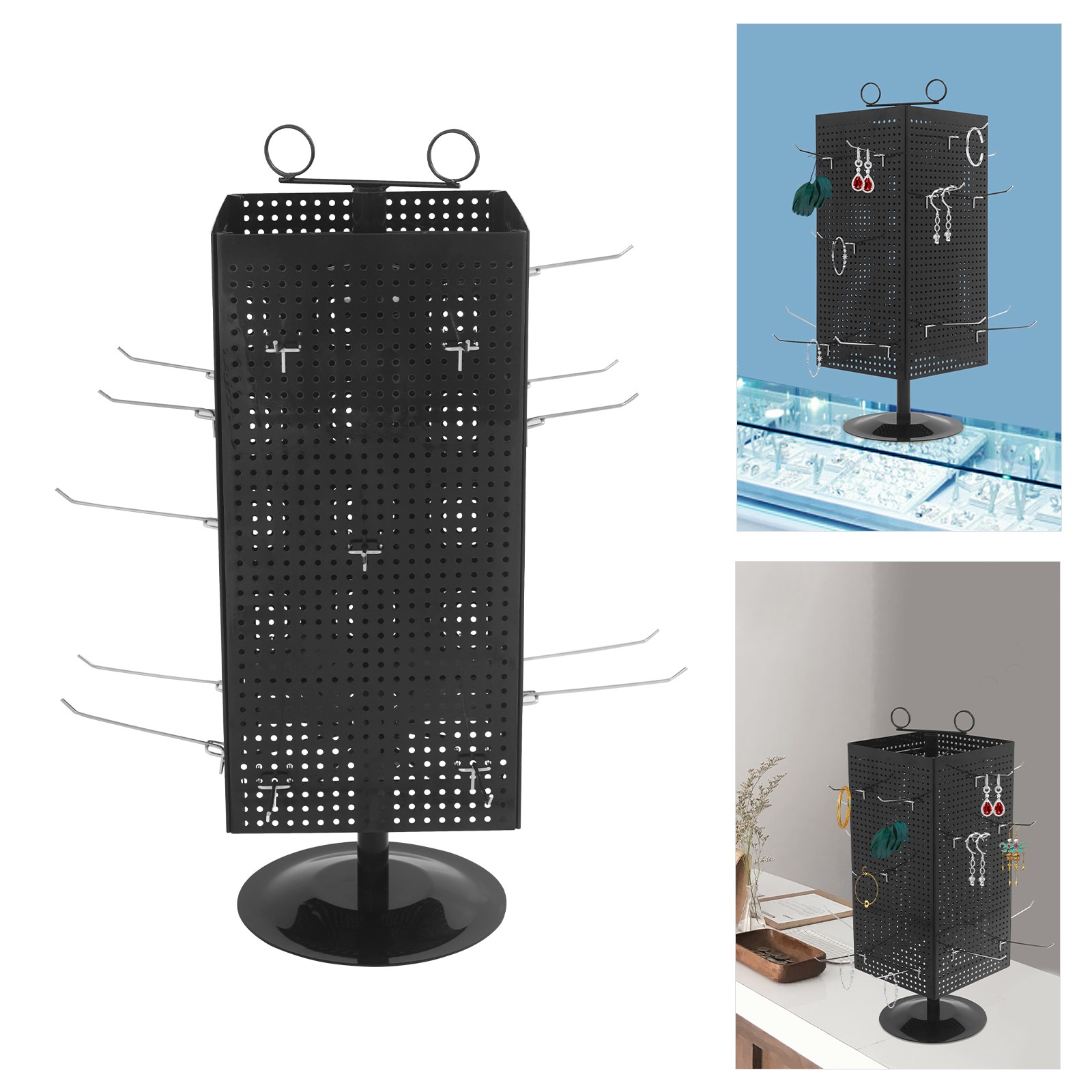20 Hook Rotating Pegboard Display Stand 4-Sided Metal Spinner Rack Retail
