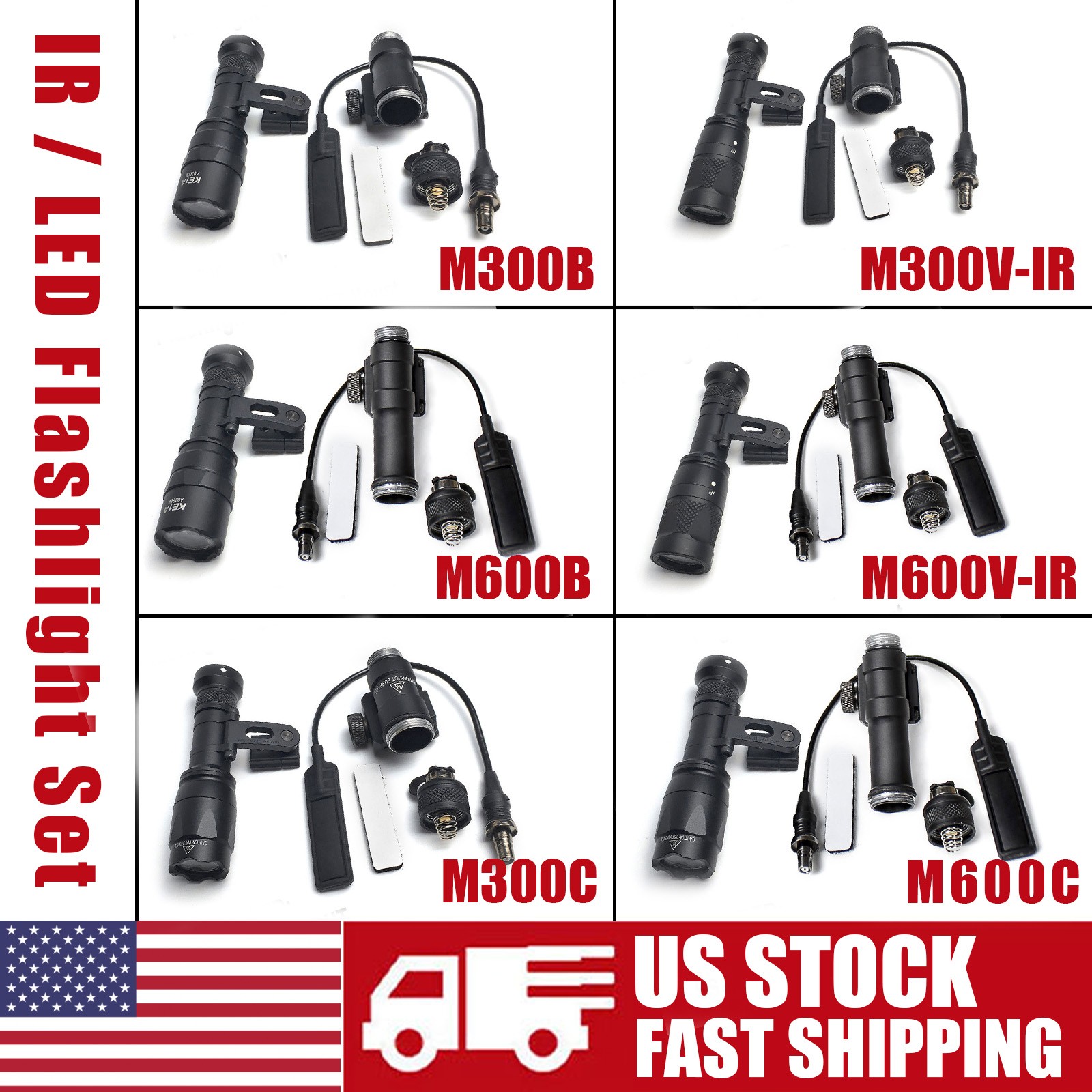 Tactical Weapon Rail Mounted Flashlight M600V-IR M300B M600B M640DF + SS M-AX US