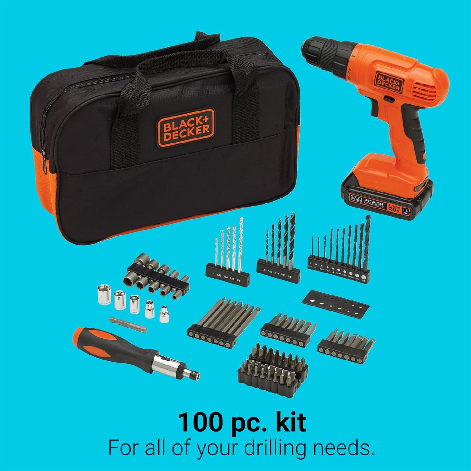 BLACK+DECKER 20V Drill Driver Kit 100pc - Lithium Ion Cordless BDC120VA100