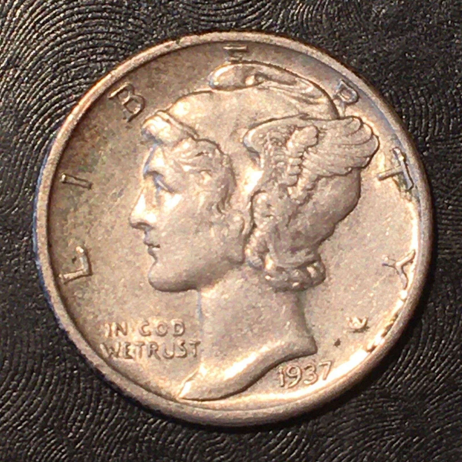 1937 Silver Mercury Dime - High Quality Scans #K800