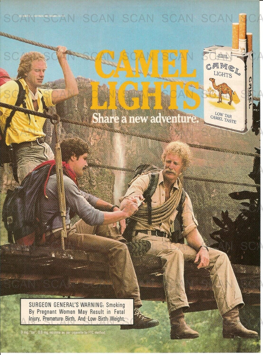 1987 Camel Lights Cigarettes Vintage Magazine Ad    Suspension Rope Bridge
