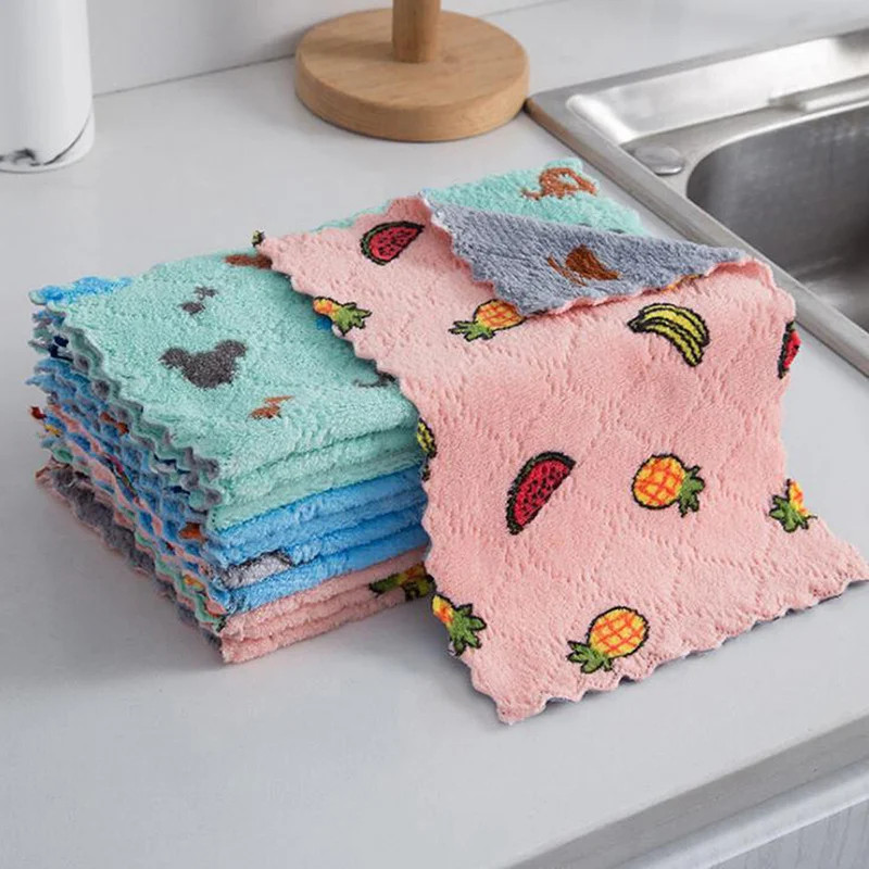 Reusable Kitchen Dishcloths Super Absorbent Coral Fleece Cleaning Cloths 3/5/10p