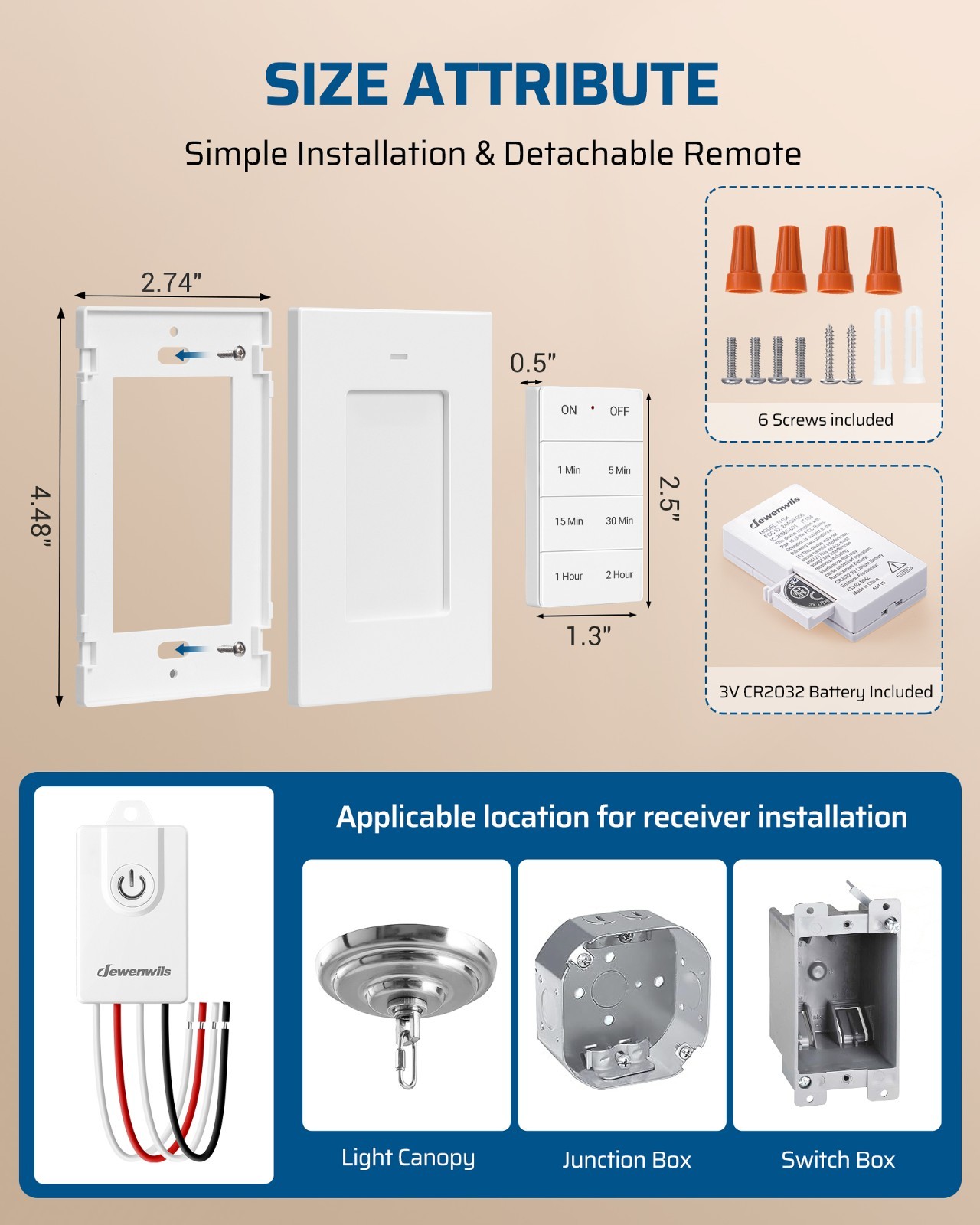 DEWENWILS Wireless Light Switch 15AMP High Power Receiver Kit with Timer, Indoor