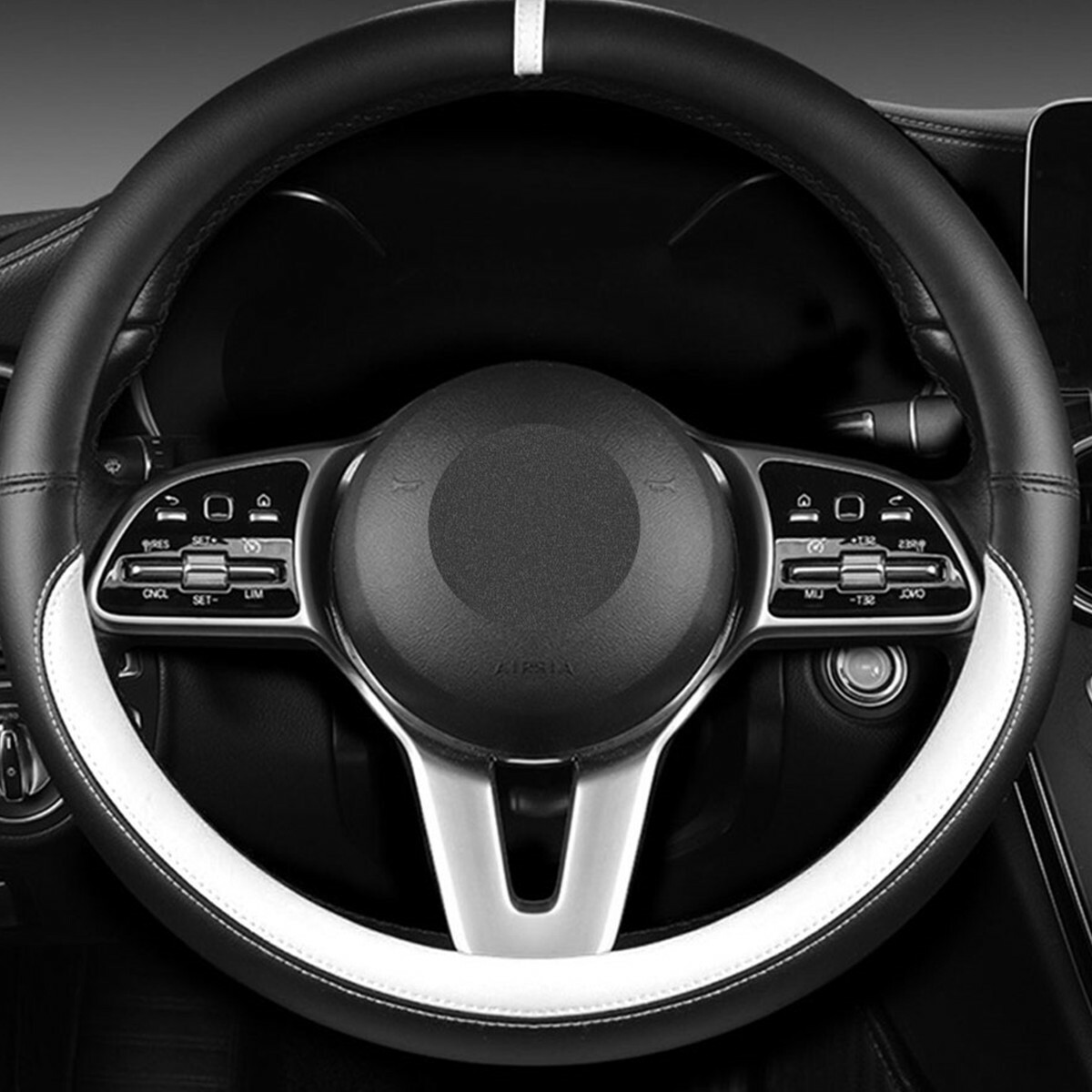 Accessory PU Leather Car Steering Wheel Cover Kit Anti-catch Protect Black/White