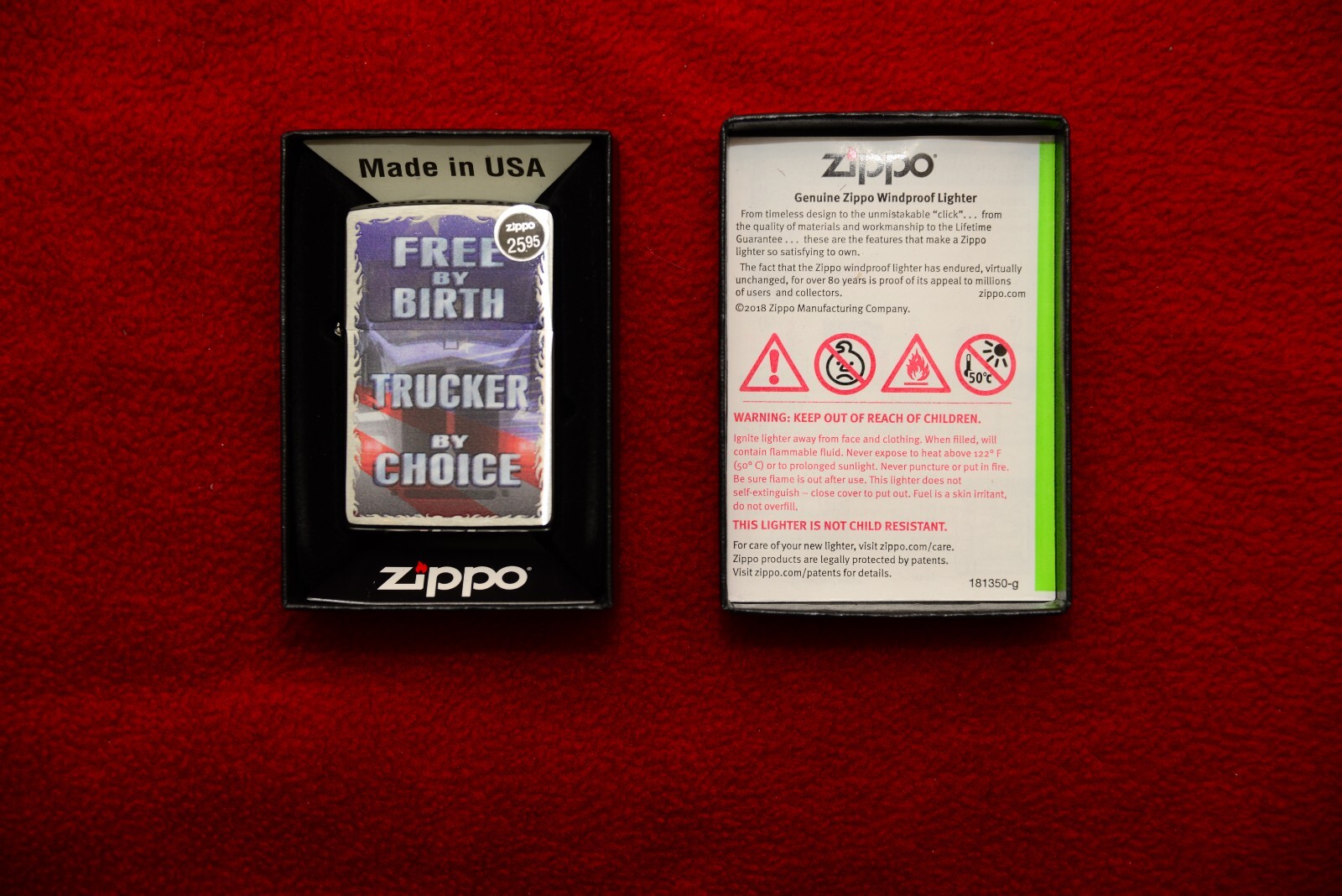 Zippo Lighter Free by Birth Trucker by Choice New in Box NIB