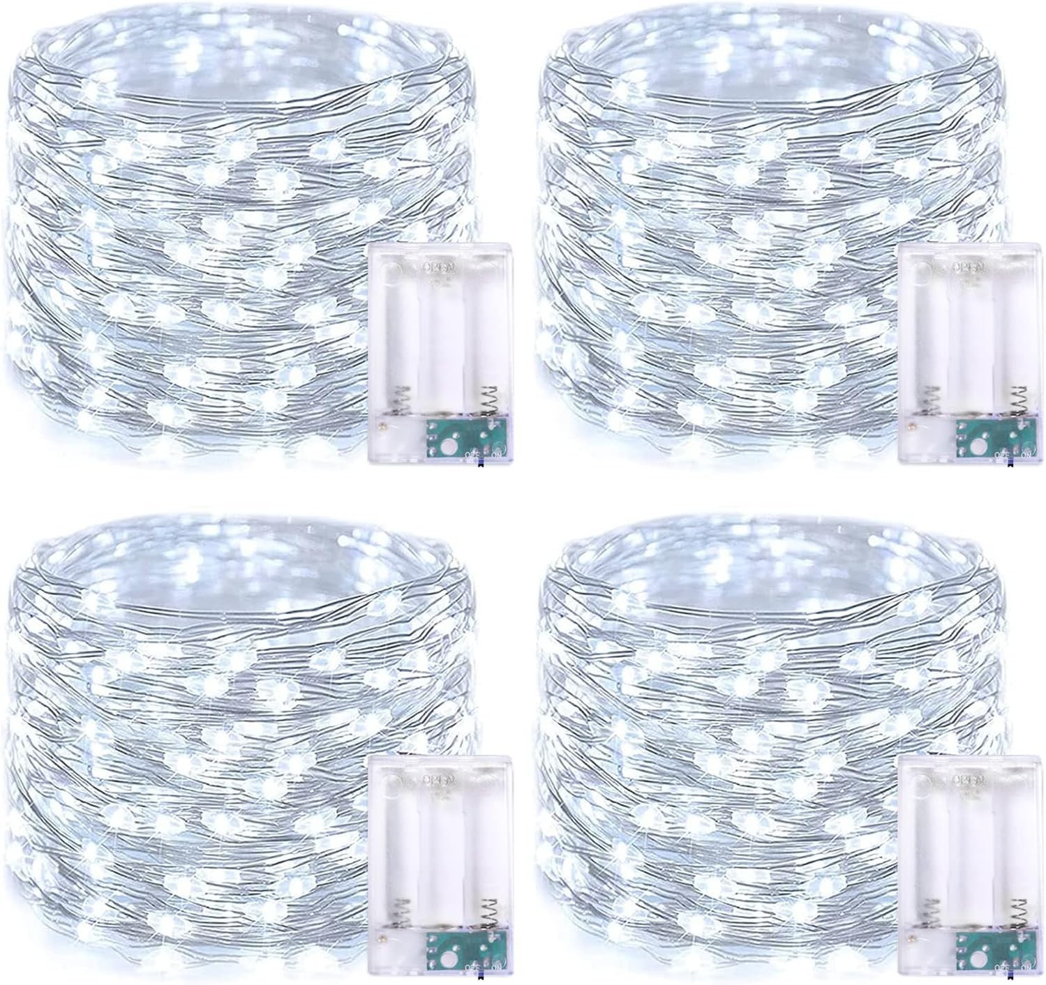 4 Pack 50 LED White Fairy Lights Battery Operated - 16.1Ft Mini Christmas Twinkl