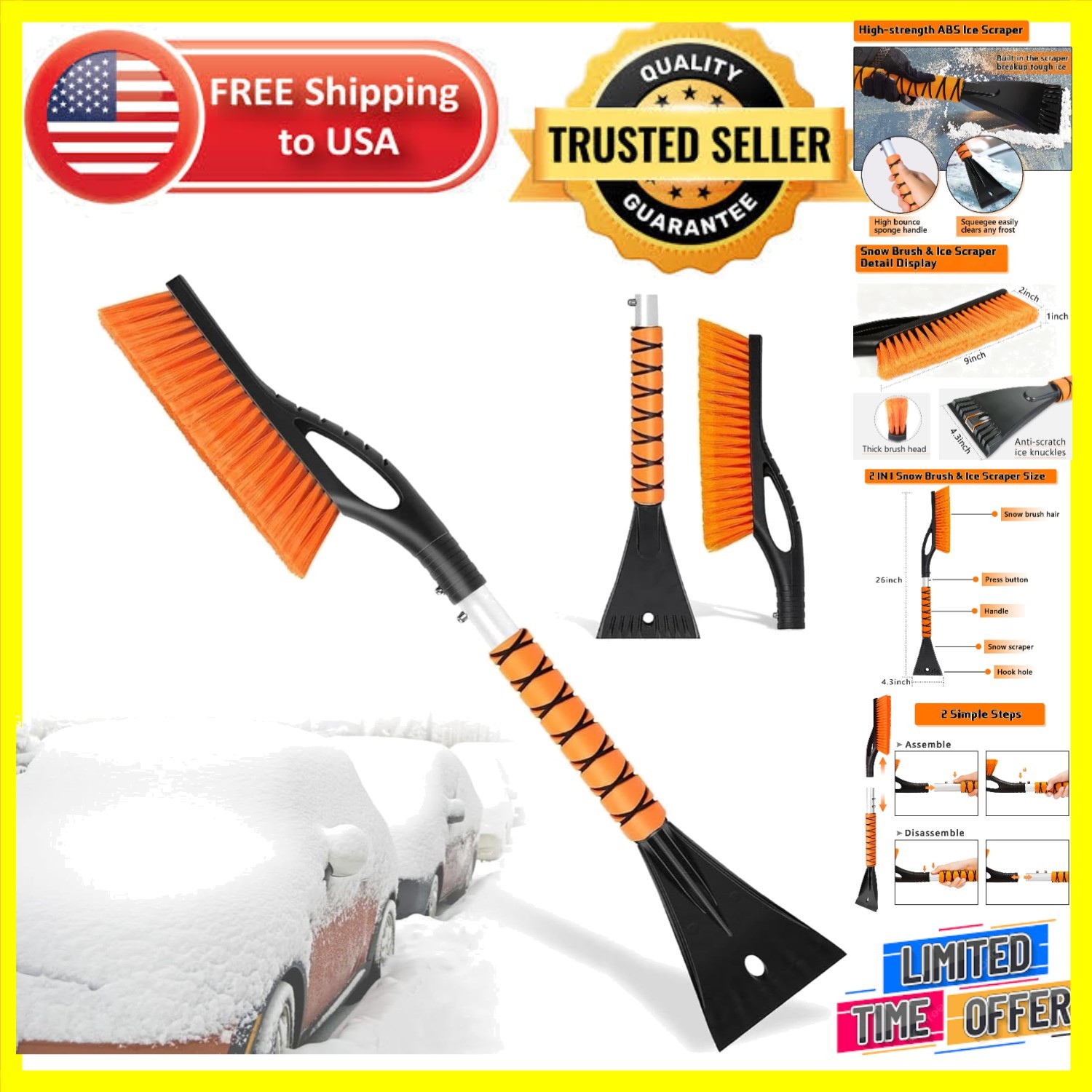 Essential 27" Winter Car Snow Brush and Ice Scraper - Protect Your Vehicle